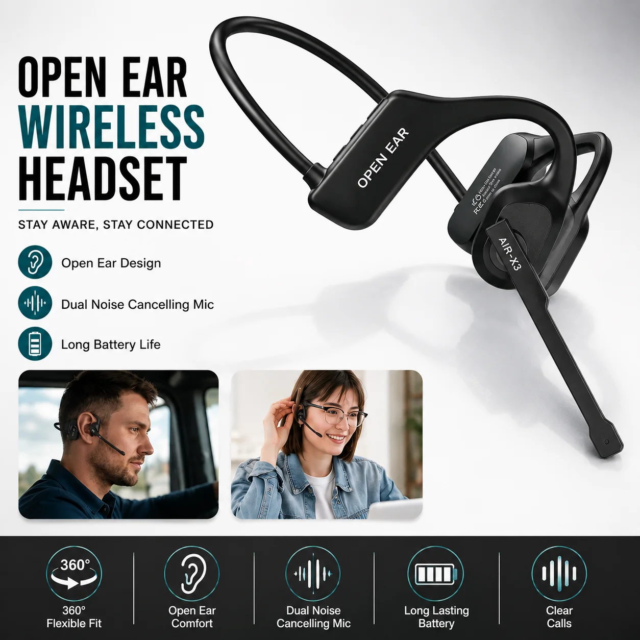 Open Ear Wireless Headset / Dual Noise Cancelling Mic - Image 1