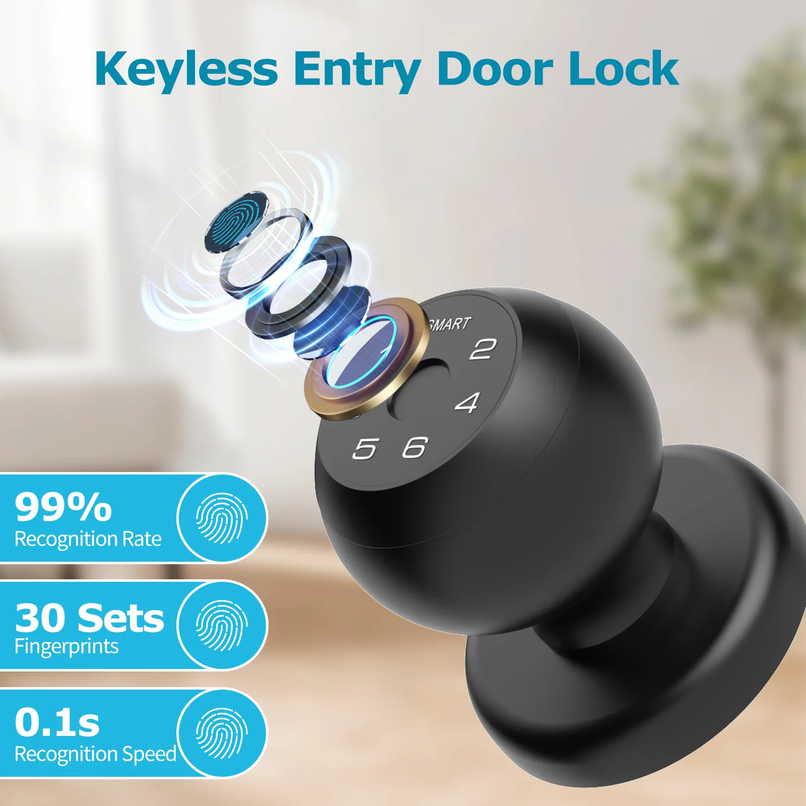 Ball Shaped Smart Lock Fingerprint Door Lock - Image 3