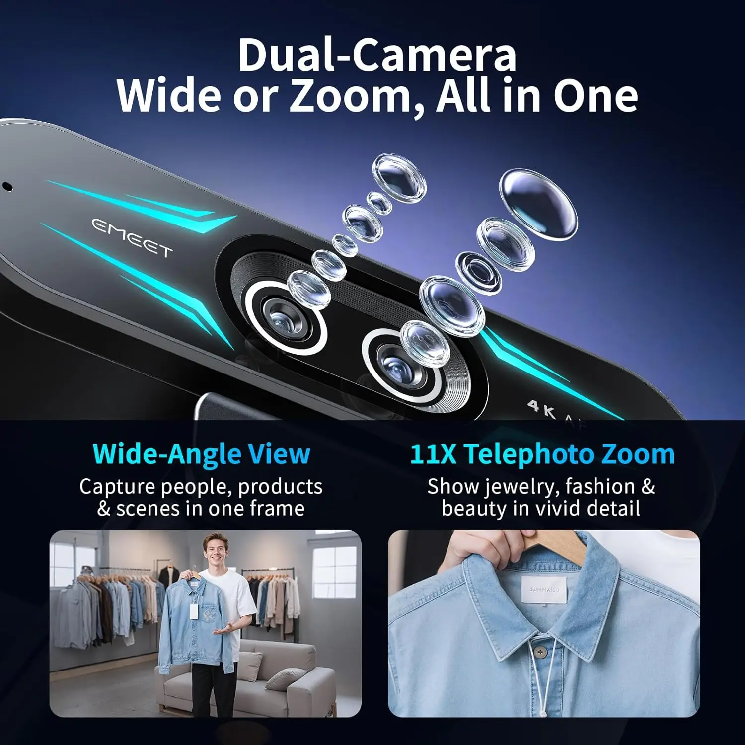 Dual-Lens 4K Webcam for Streaming and Video Conferencing - Image 3