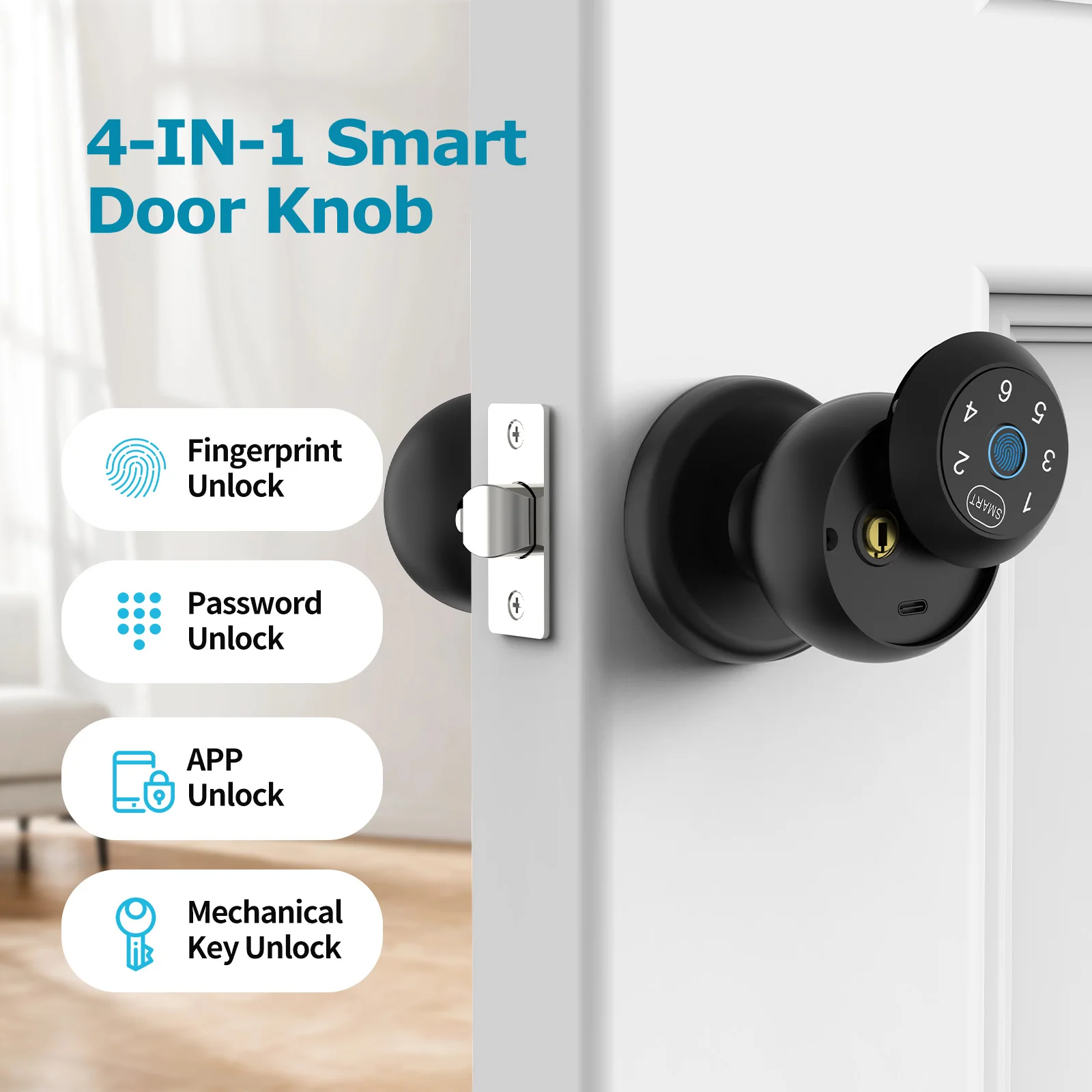 Ball Shaped Smart Lock Fingerprint Door Lock - Image 2